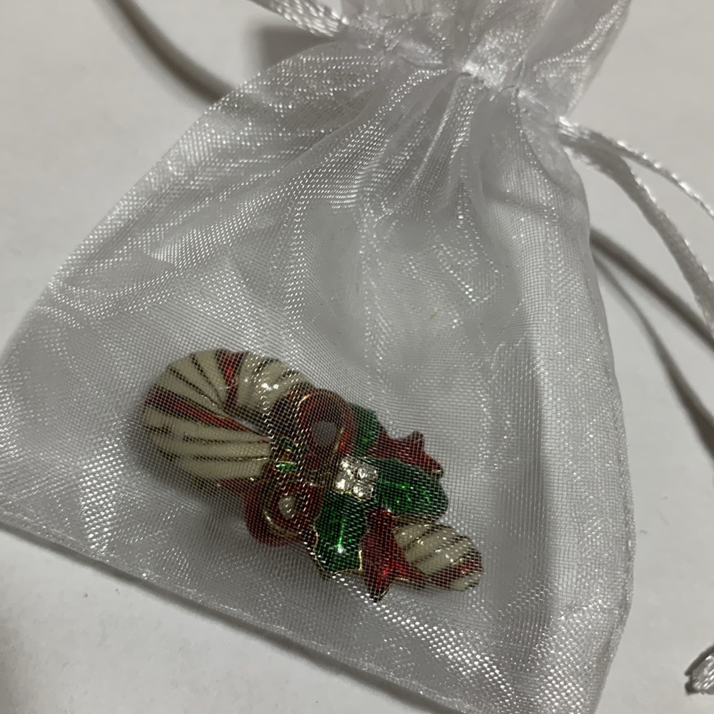 Christmas Vintage Enameled gold tone Candy Cane Pin Brooch - Picture 5 of 5